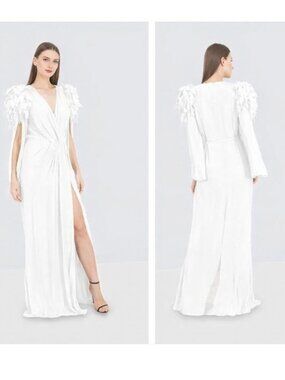 Elisabetta Franchi Feather Shoulder Gown NEW NWT